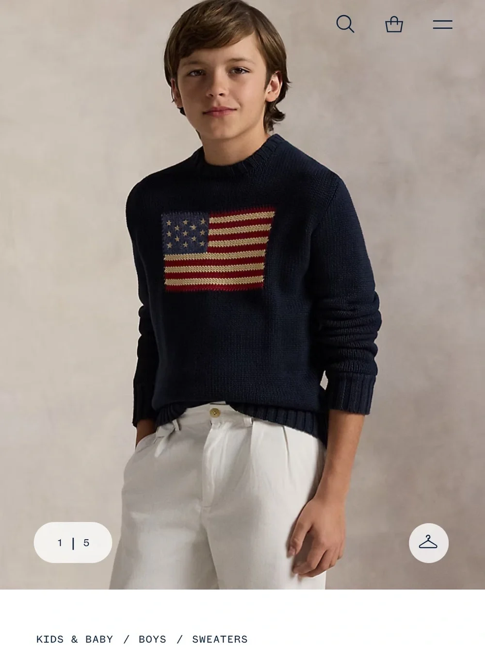 Ralph Lauren Navy Flag Knit Crewneck Sweater - Boys